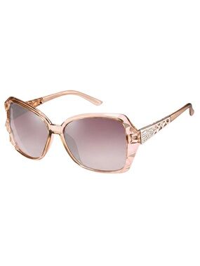 Oversized Polarized Rose Gold Crystal Sunglasses with Rhinestone Filigree Temple